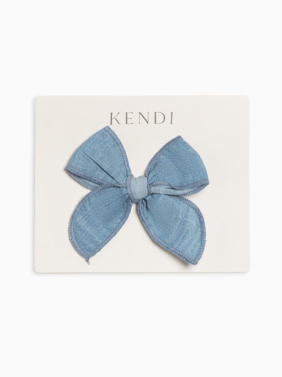 Chambray Bow Clip Baby-Kids : Accessories : Clips Kendi Organic Cotton Baby and Kids Chambray Bow Clip