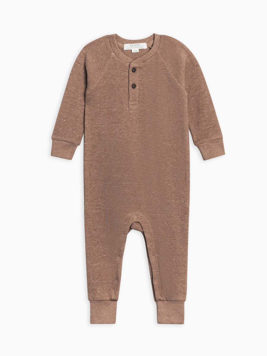 Crosby Waffle Knit Henley Romper Baby : One Pieces : Rompers : Long Sleeves Kendi Organic Cotton Baby Crosby Waffle Knit Long Sleeve Henley Romper