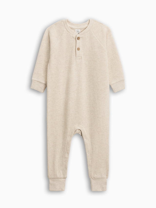 Crosby Waffle Knit Henley Romper Baby : One Pieces : Rompers : Long Sleeves Kendi Organic Cotton Baby Crosby Waffle Knit Long Sleeve Henley Romper