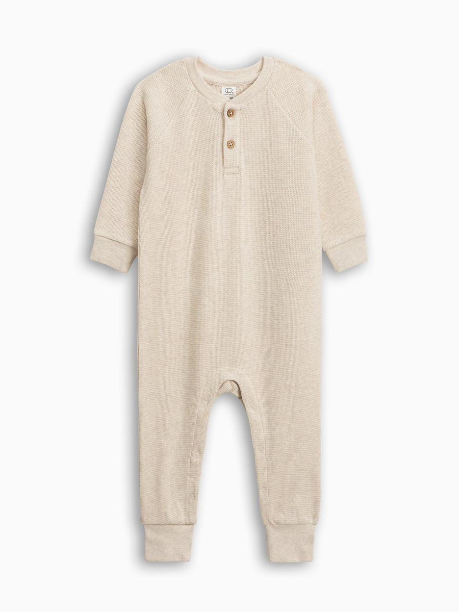 Crosby Waffle Knit Henley Romper Baby : One Pieces : Rompers : Long Sleeves Kendi Organic Cotton Baby Crosby Waffle Knit Long Sleeve Henley Romper