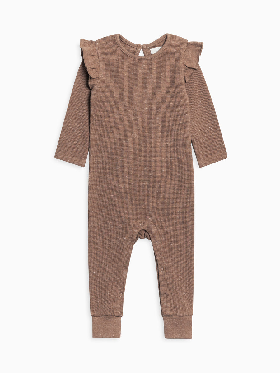 Mila Waffle Knit Flutter Sleeve Romper Baby : One Pieces : Rompers : Long Sleeves Kendi Organic Cotton Baby Mila Waffle Knit Long Sleeve Romper