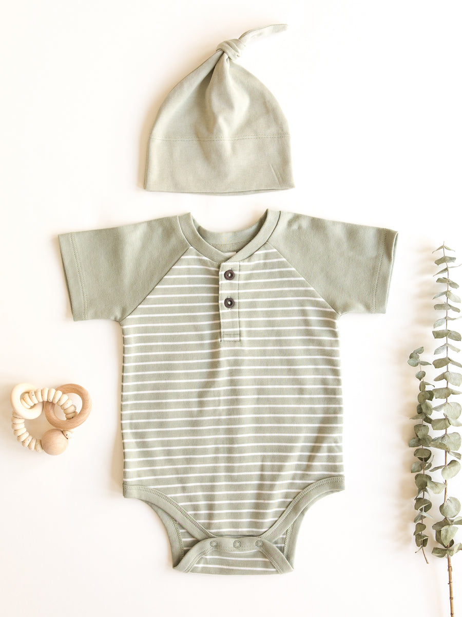 Sosa Raglan Henley Bodysuit Baby : One Pieces : Bodysuits : Short Sleeves Colored Organics Organic Cotton Baby Sosa Raglan Henley Bodysuit