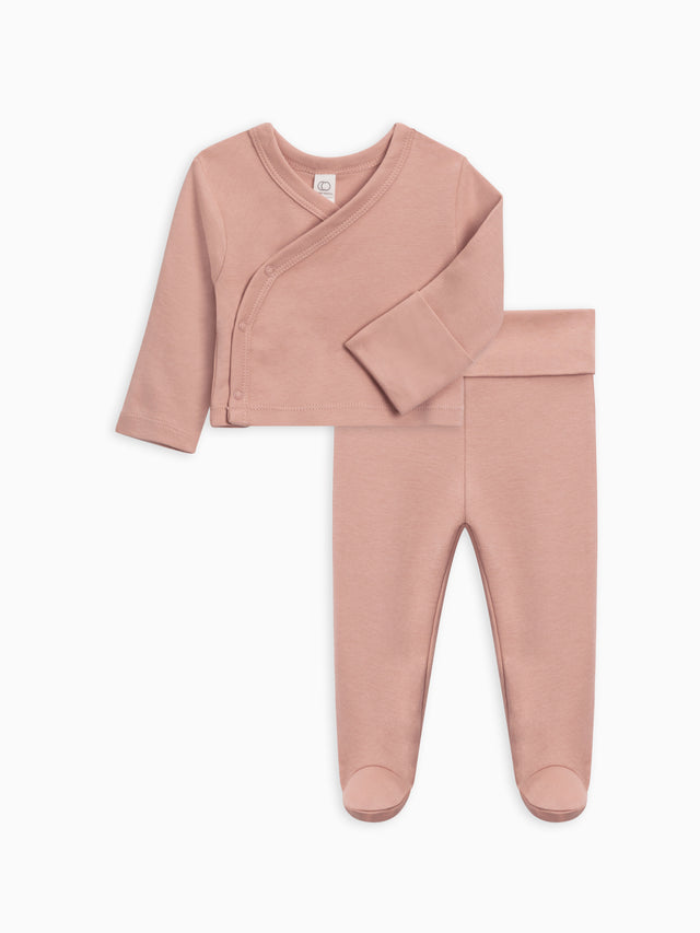 Kimono Wrap Top and Footed Pant Set Baby : Virtual Set : Bottoms : Pants : One Pieces : Kimono Bodysuits : Long Sleeves Colored Organics Organic Cotton Baby Kimono and Pant Set