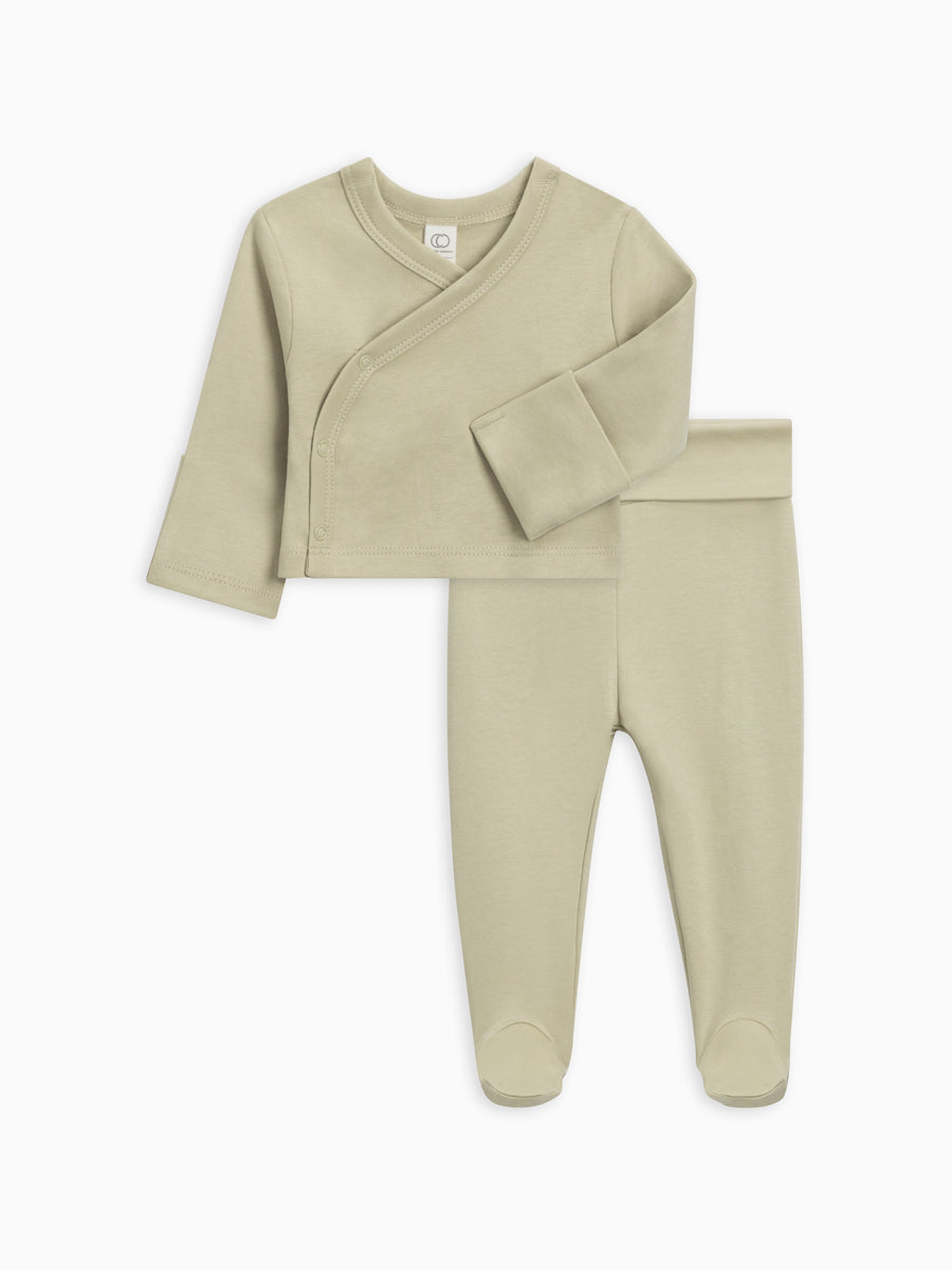 Kimono Wrap Top and Footed Pant Set Baby : Virtual Set : Bottoms : Pants : One Pieces : Kimono Bodysuits : Long Sleeves Colored Organics Organic Cotton Baby Kimono and Pant Set