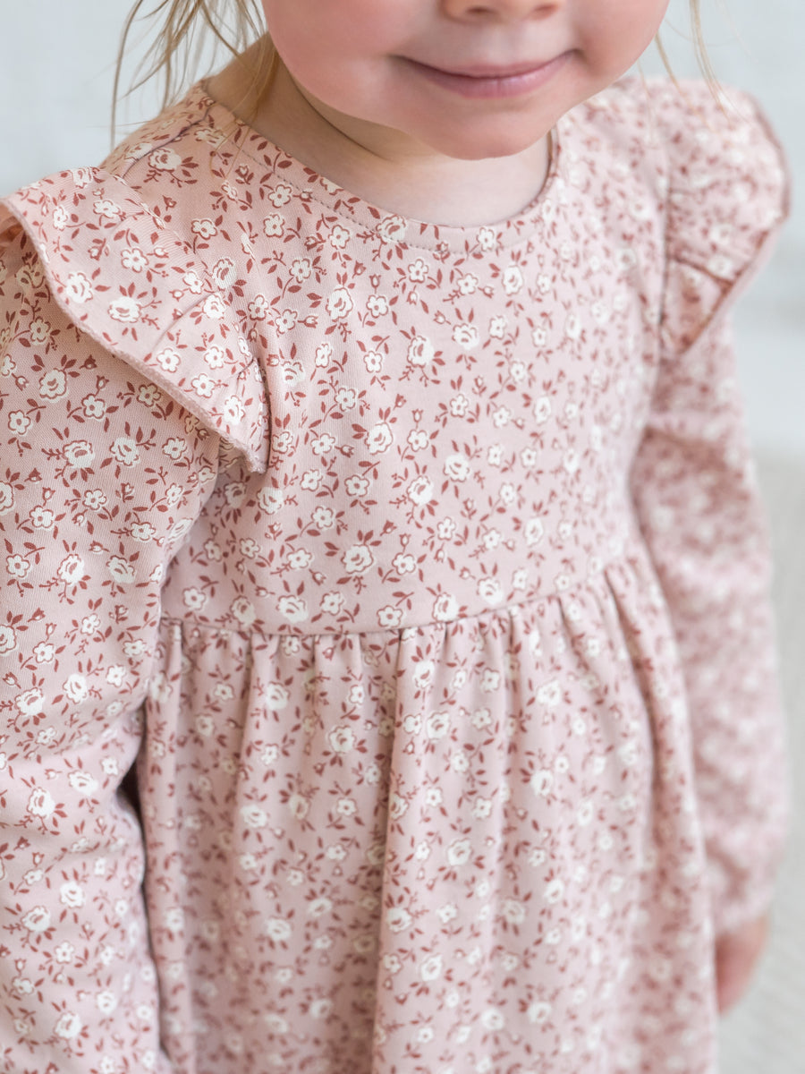 Mika Armhole Ruffle Long Sleeve Dress Baby : Tops : Dresses : Long Sleeves Colored Organics Organic Cotton Baby and Kids Mika Armhole Ruffle Long Sleeve Dress