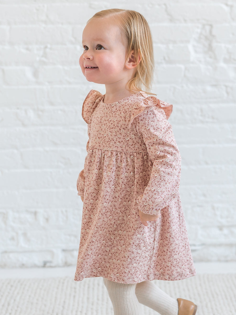 Mika Armhole Ruffle Long Sleeve Dress Baby : Tops : Dresses : Long Sleeves Colored Organics Organic Cotton Baby and Kids Mika Armhole Ruffle Long Sleeve Dress