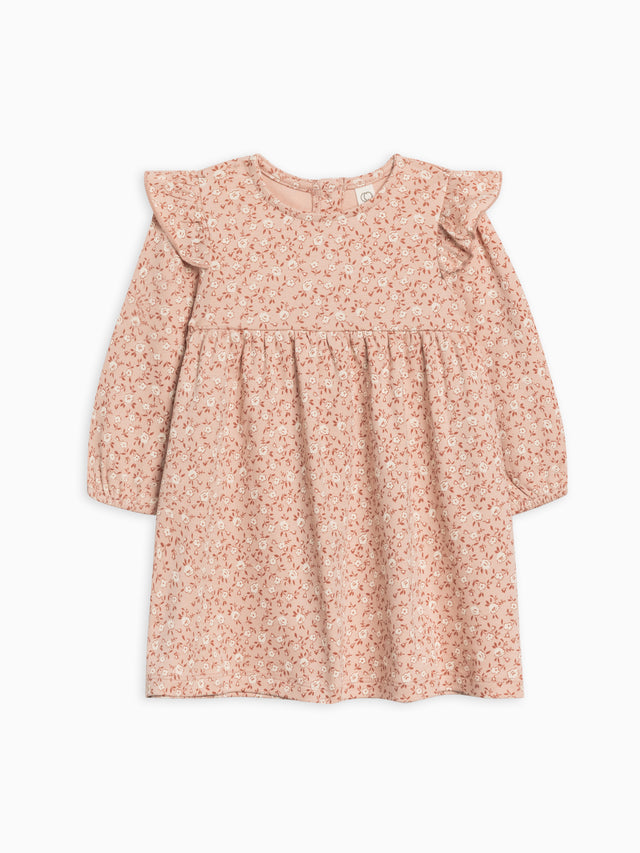 Mika Armhole Ruffle Long Sleeve Dress Baby : Tops : Dresses : Long Sleeves Colored Organics Organic Cotton Baby and Kids Mika Armhole Ruffle Long Sleeve Dress