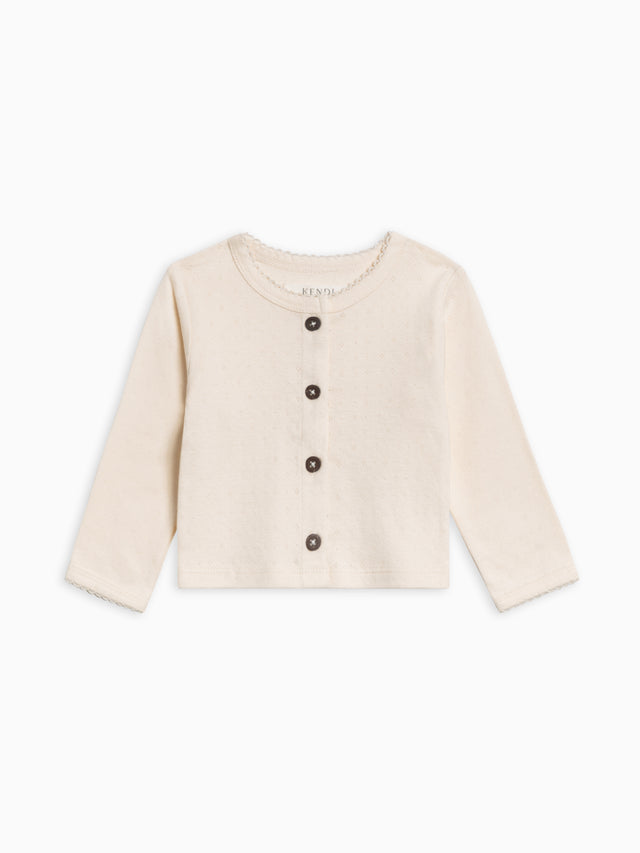 Clara Pointelle Button Down Cardigan Baby-Kids : Tops : Cardigans : Long Sleeves Kendi Organic Cotton Baby and Kids Clara Pointelle Button Down Cardigan