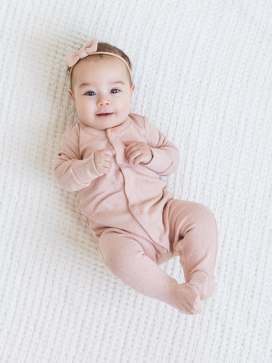 Pointelle Footed Sleeper Baby : Sleepers : Long Sleeves Kendi Organic Cotton Baby Pointelle Footed Sleeper