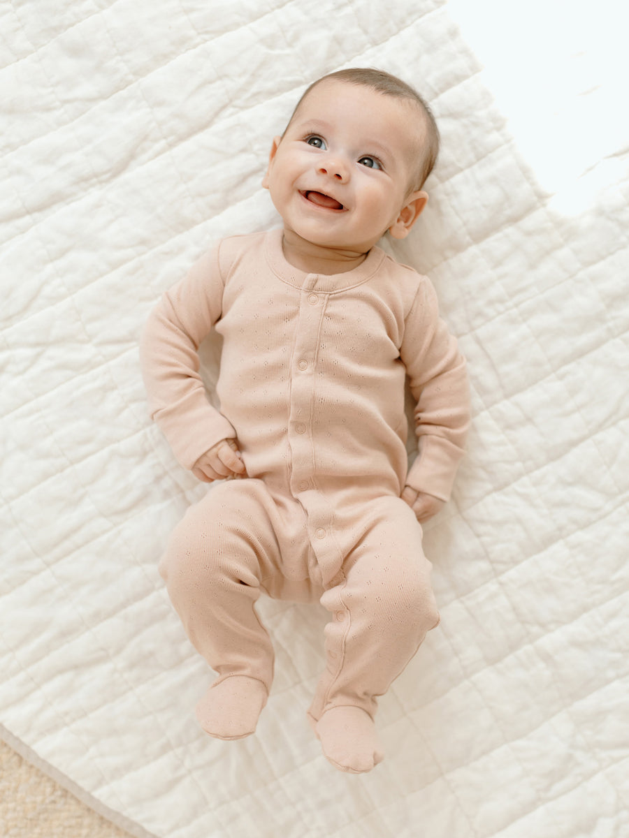 Pointelle Footed Sleeper Baby : Sleepers : Long Sleeves Kendi Organic Cotton Baby Pointelle Footed Sleeper