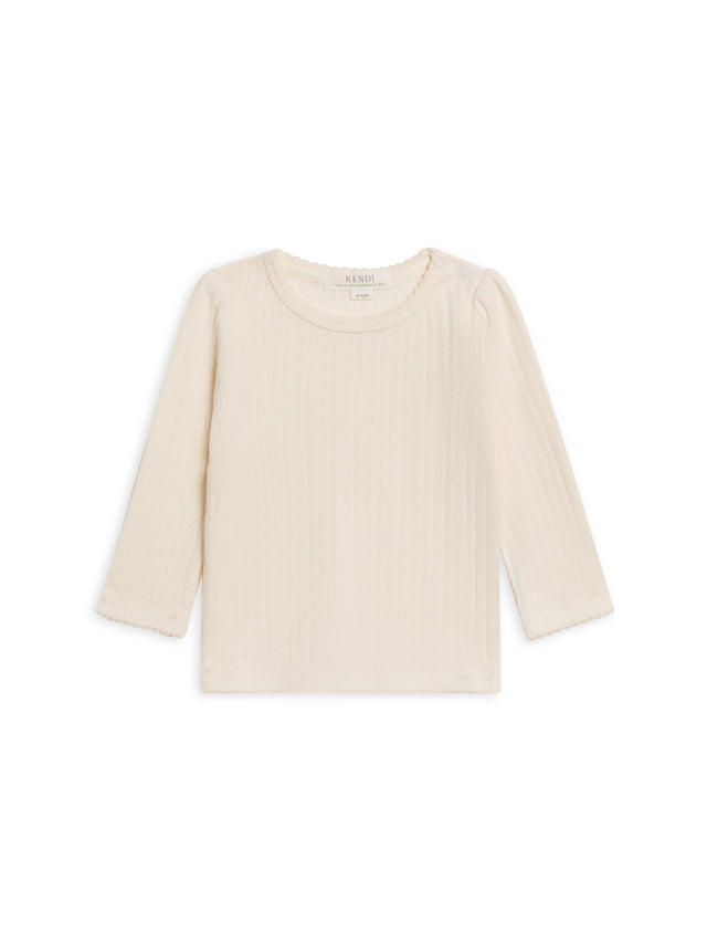 Kate Brushed Back Pointelle Long Sleeve Top Baby-Kids : Tops : Tees : Long Sleeves Kendi Organic Cotton Baby and Kids Kate Pointelle Long Sleeve Top