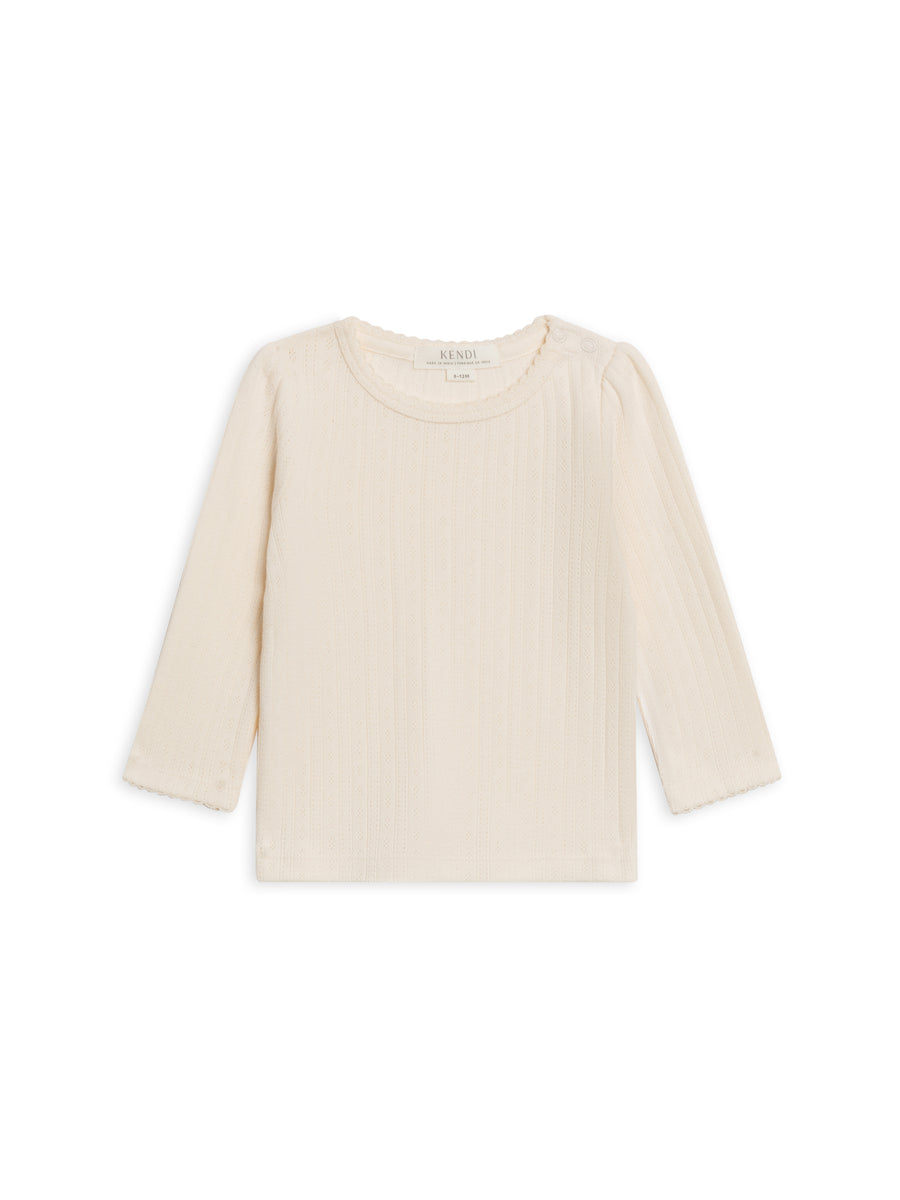 Kate Brushed Back Pointelle Long Sleeve Top Baby-Kids : Tops : Tees : Long Sleeves Kendi Organic Cotton Baby and Kids Kate Pointelle Long Sleeve Top