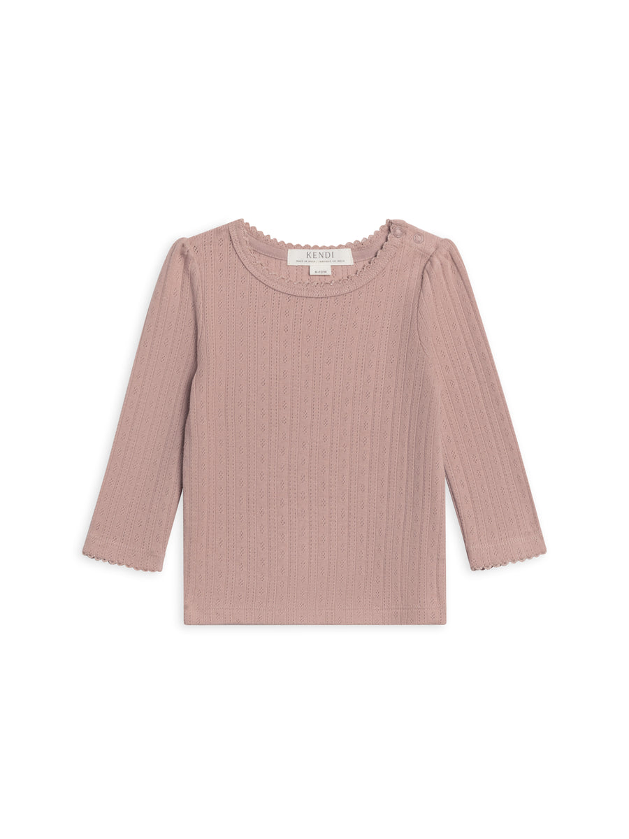 Kate Brushed Back Pointelle Long Sleeve Top Baby-Kids : Tops : Tees : Long Sleeves Kendi Organic Cotton Baby and Kids Kate Pointelle Long Sleeve Top