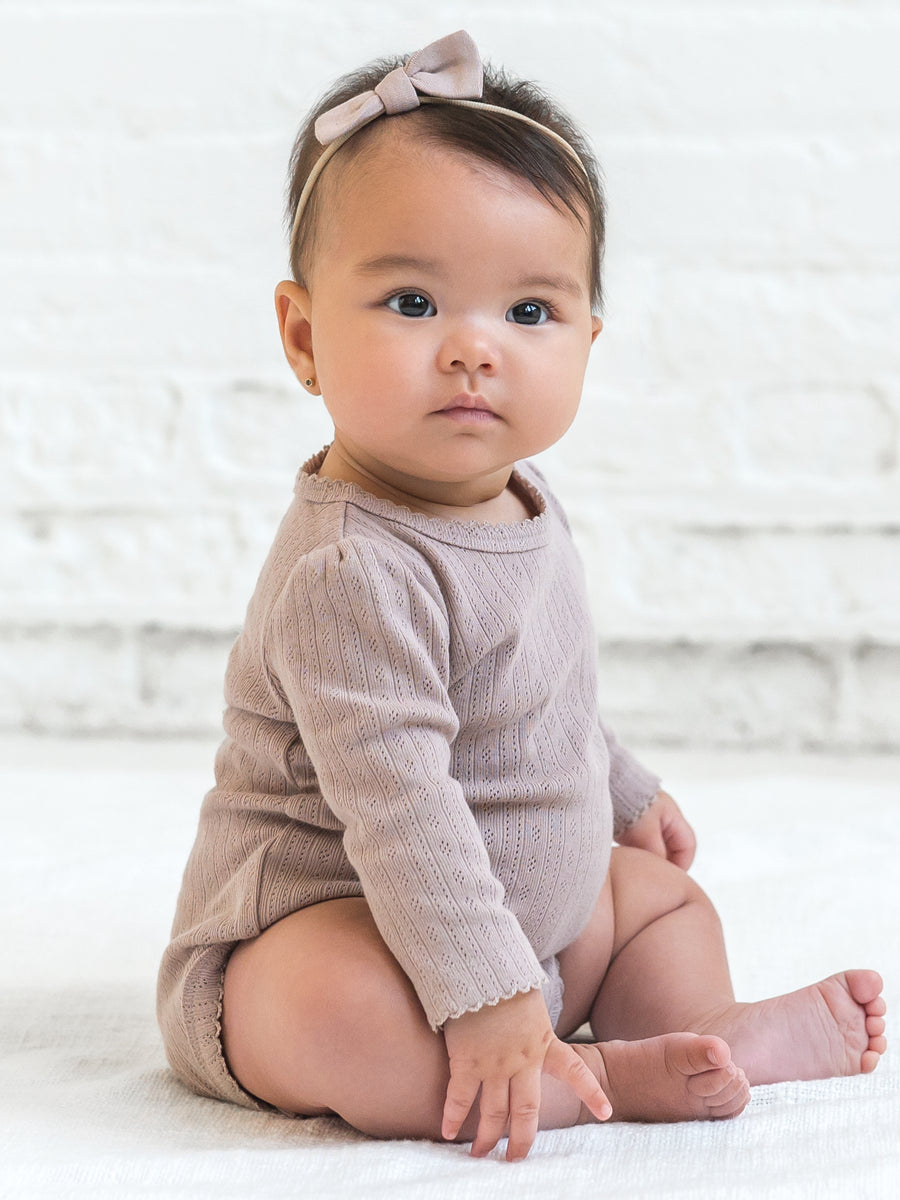 Thea Brushed Back Pointelle Long Sleeve Bodysuit