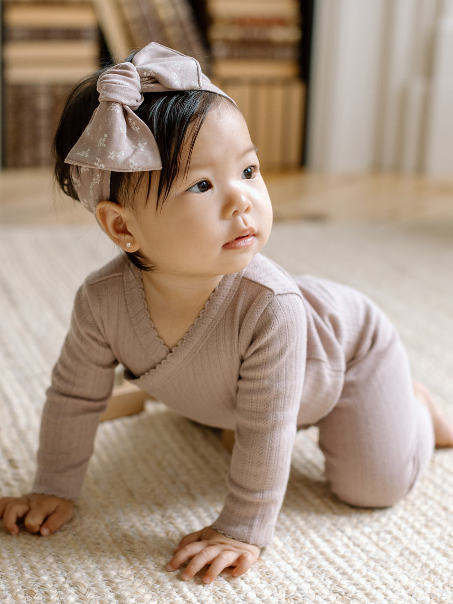 Hilda Brushed Back Pointelle Long Sleeve Kimono Bodysuit Baby : One Pieces : Kimono Bodysuits : Long Sleeves Kendi Organic Cotton Baby Hilda Pointelle Long Sleeve Kimono Bodytsuit