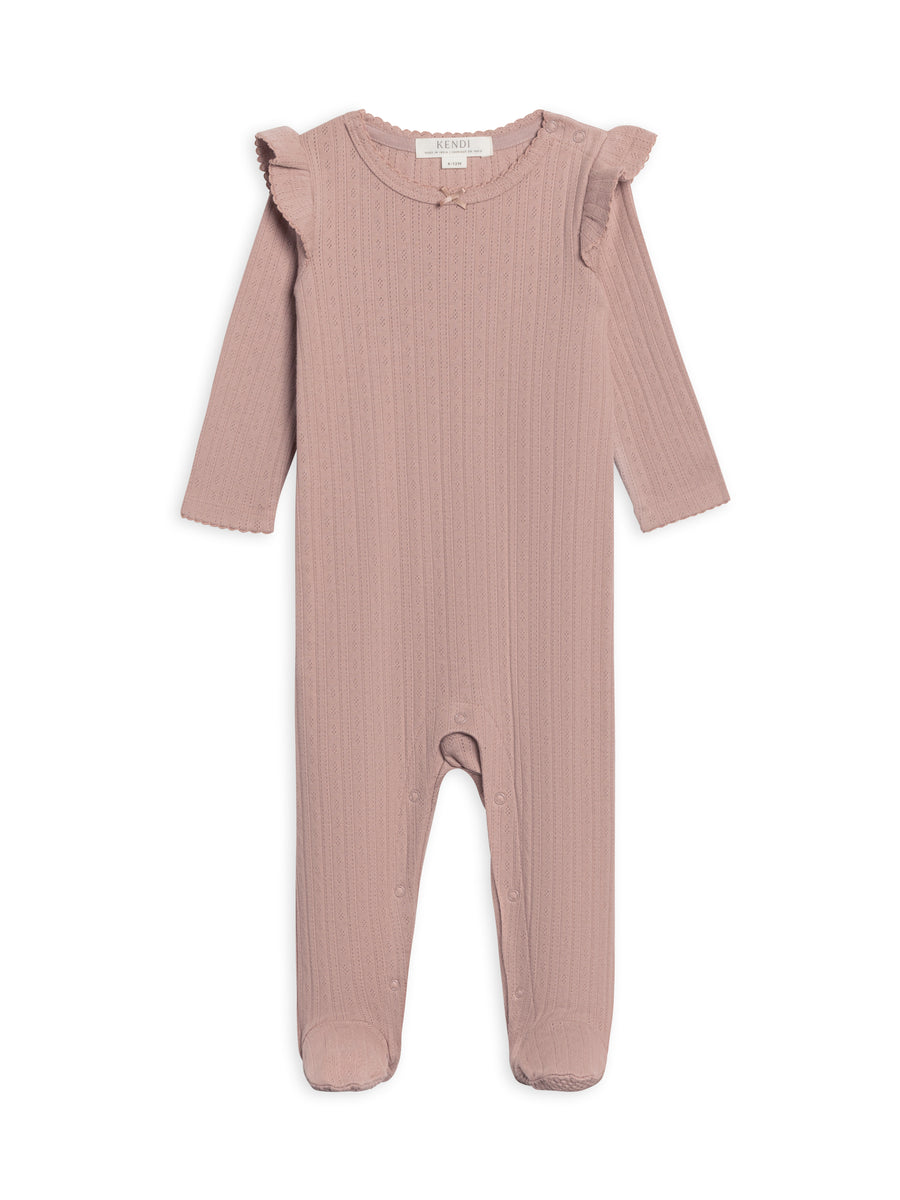 Addy Brushed Back Pointelle Flutter Sleeve Footed Romper Baby : One Pieces : Rompers : Long Sleeves Kendi Organic Cotton Baby Addy Pointelle Flutter Sleeve Footed Romper