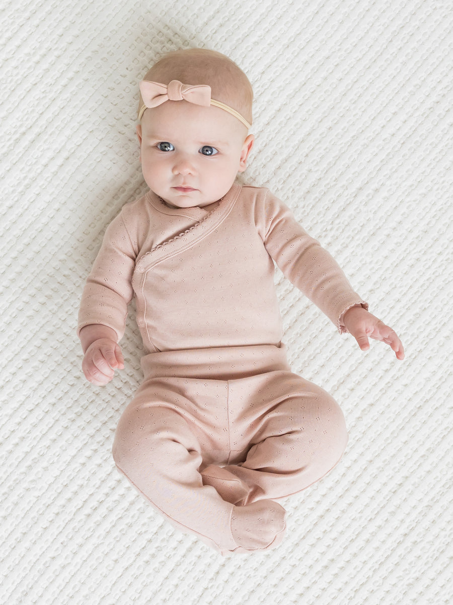 Rose Pointelle Kimono Bodysuit Baby : One Pieces : Kimono Bodysuits : Long Sleeves Kendi Organic Cotton Baby Rose Pointelle Kimono Bodysuit