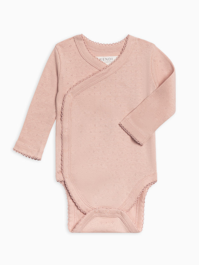 Rose Pointelle Kimono Bodysuit Baby : One Pieces : Kimono Bodysuits : Long Sleeves Kendi Organic Cotton Baby Rose Pointelle Kimono Bodysuit