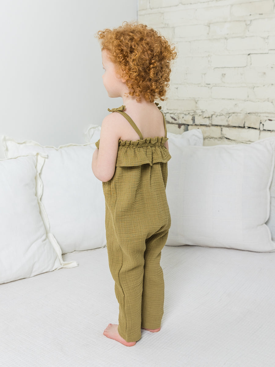 Fiona Muslin Ruffle Tank Jumpsuit Baby-Kids : Tops : Tank Colored Organics Organic Baby and Kids Fiona Muslin Ruffle Tank Jumpsuit