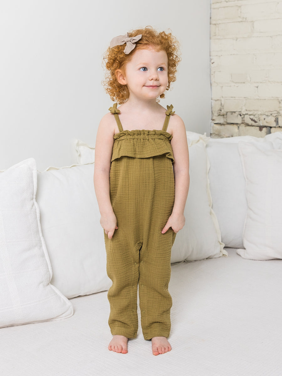 Fiona Muslin Ruffle Tank Jumpsuit Baby-Kids : Tops : Tank Colored Organics Organic Baby and Kids Fiona Muslin Ruffle Tank Jumpsuit