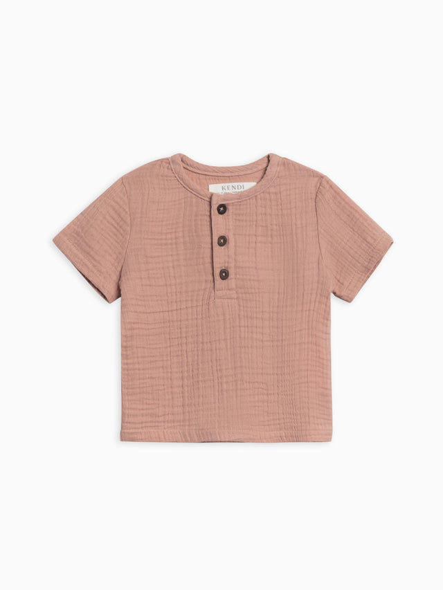 Dean Muslin Henley Baby-Kids : Tops : Shirts : Short Sleeves Kendi Organic Cotton Baby and Kids Dean Muslin Henley