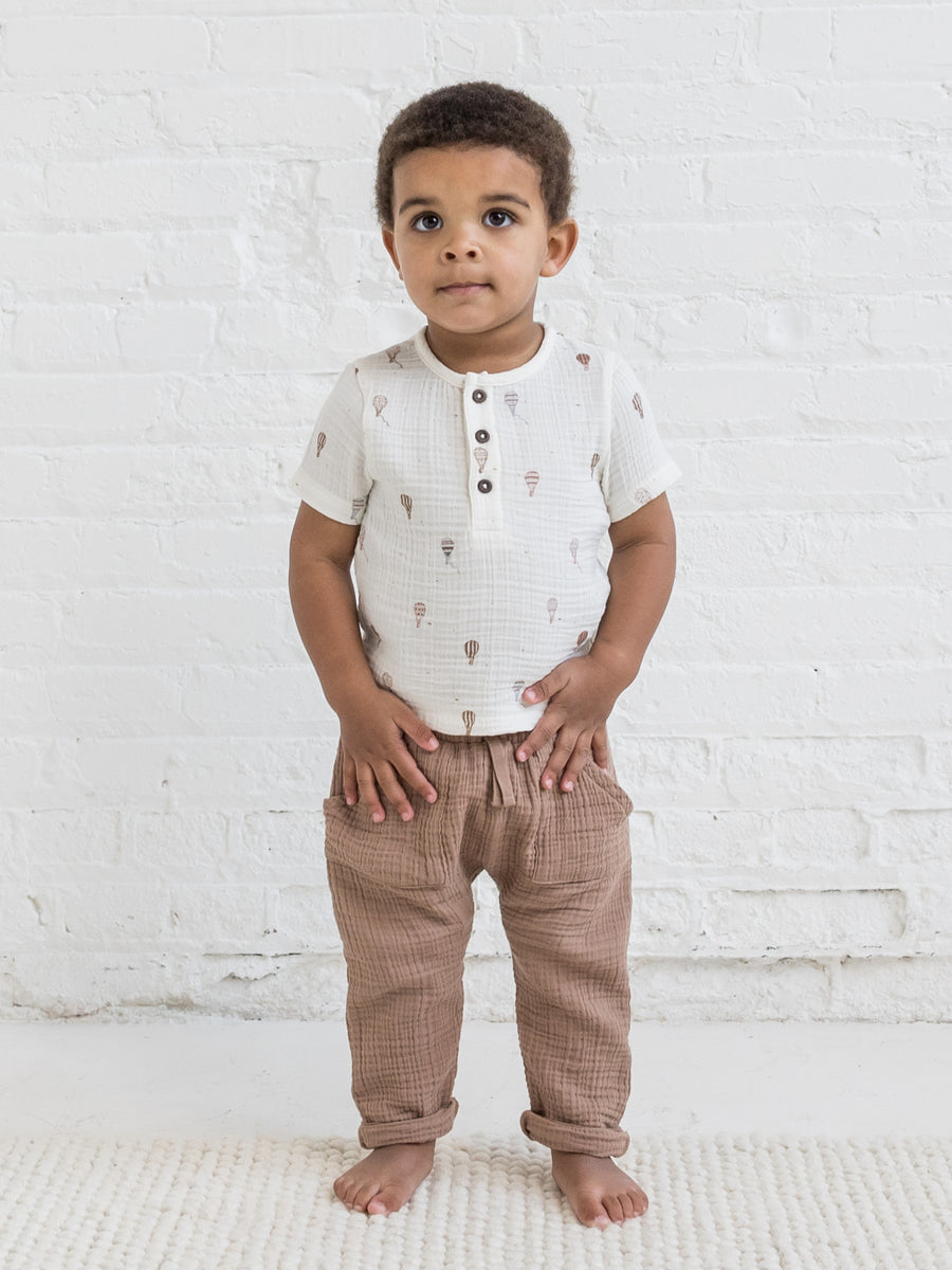 Dean Muslin Henley Baby-Kids : Tops : Shirts : Short Sleeves Kendi Organic Cotton Baby and Kids Dean Muslin Henley