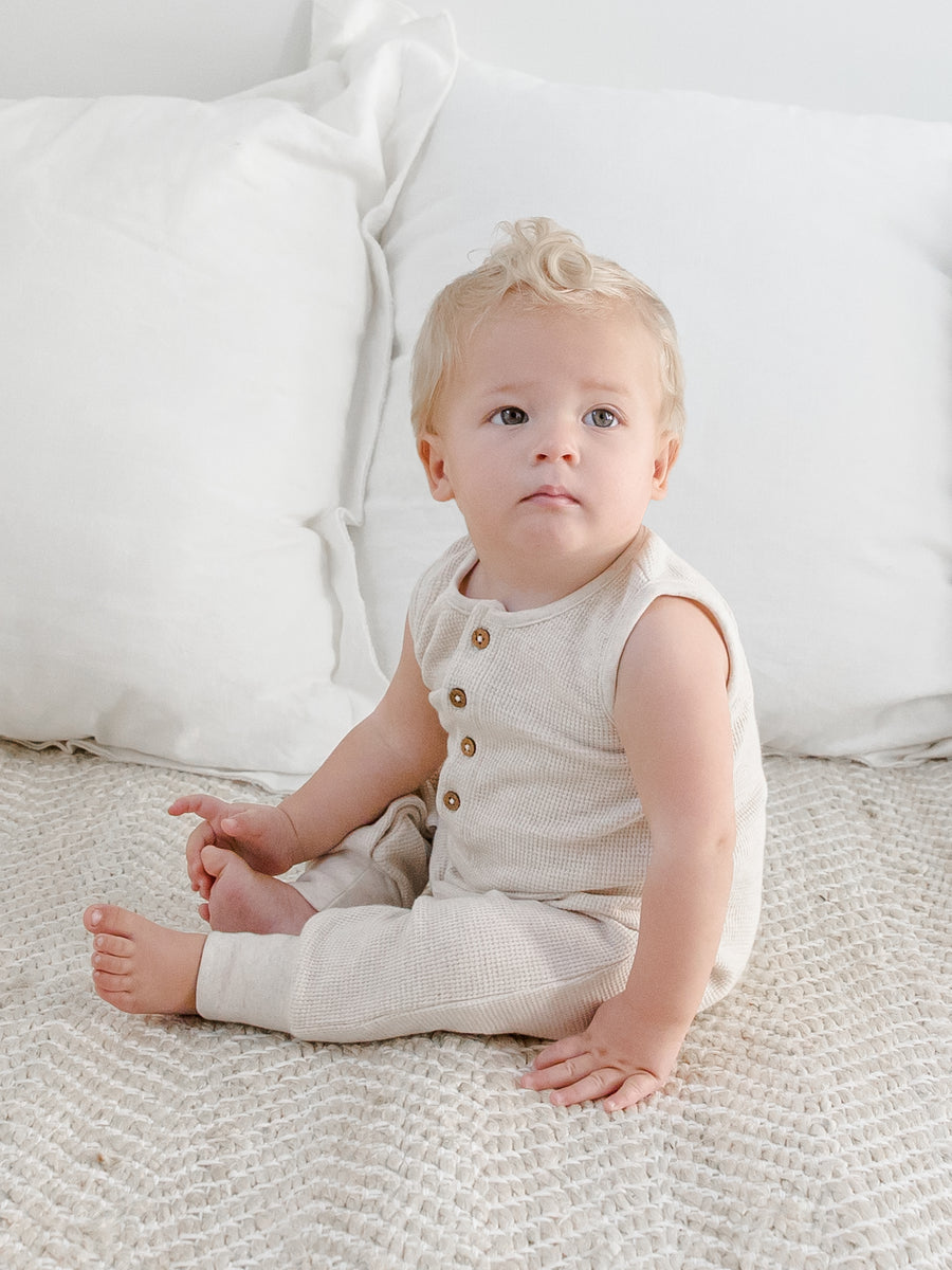 Wade Waffle Tank Romper Baby : One Pieces : Rompers : Tanks Kendi Organic Cotton Baby Wade Waffle Tank Romper