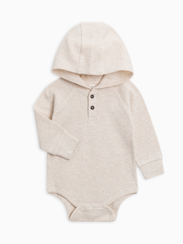 Cole Waffle Knit Hoodie Bodysuit Baby : One Pieces : Bodysuits : Long Sleeves Kendi Organic Cotton Baby Waffle Knit Long Sleeve Hoodie Bodysuit