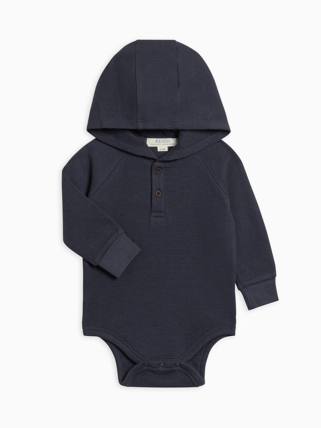 Cole Waffle Knit Hoodie Bodysuit Baby : One Pieces : Bodysuits : Long Sleeves Kendi Organic Cotton Baby Waffle Knit Long Sleeve Hoodie Bodysuit