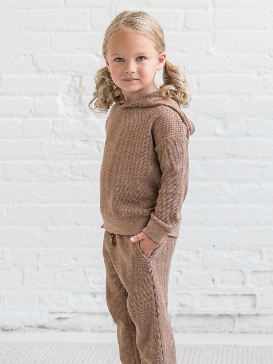 Cooper Waffle Knit Hooded Pullover Baby-Kids : Tops : Tees : Long Sleeves Kendi Organic Cotton Baby and Kids Cooper Waffle Knit Long Sleeve Hooded Pullover