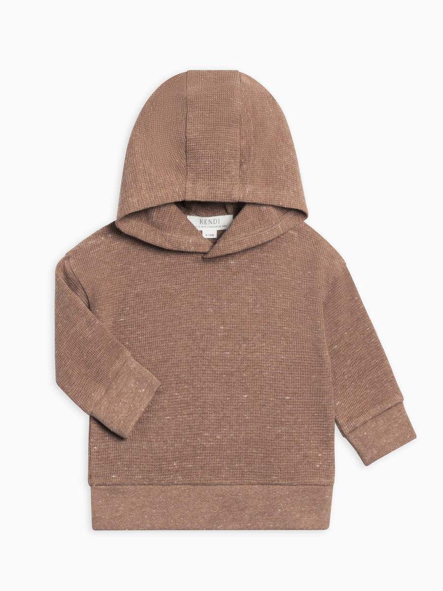 Cooper Waffle Knit Hooded Pullover Baby-Kids : Tops : Tees : Long Sleeves Kendi Organic Cotton Baby and Kids Cooper Waffle Knit Long Sleeve Hooded Pullover