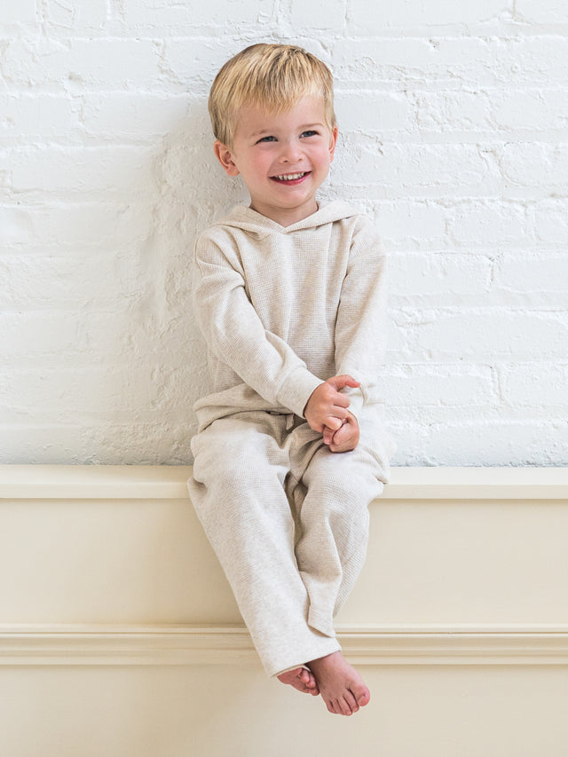 Cooper Waffle Knit Hooded Pullover Baby-Kids : Tops : Tees : Long Sleeves Kendi Organic Cotton Baby and Kids Cooper Waffle Knit Long Sleeve Hooded Pullover