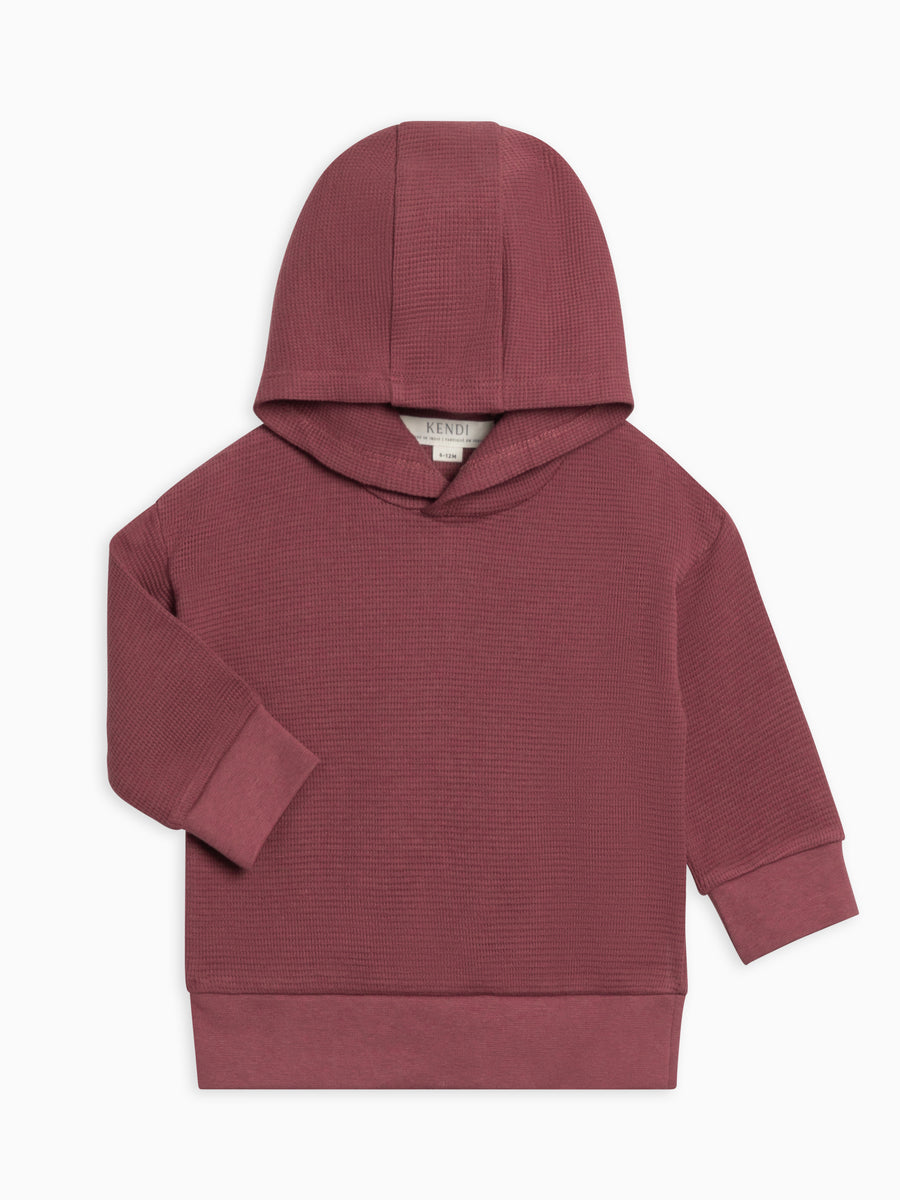 Cooper Waffle Knit Hooded Pullover Baby-Kids : Tops : Tees : Long Sleeves Kendi Organic Cotton Baby and Kids Cooper Waffle Knit Long Sleeve Hooded Pullover