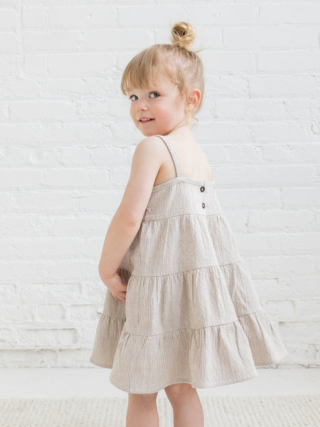 Cari Seersucker Tiered Dress Baby-Kids : Tops : Dresses : Tanks Kendi Organic Cotton Baby and Kids Cari Seersucker Tiered Dress