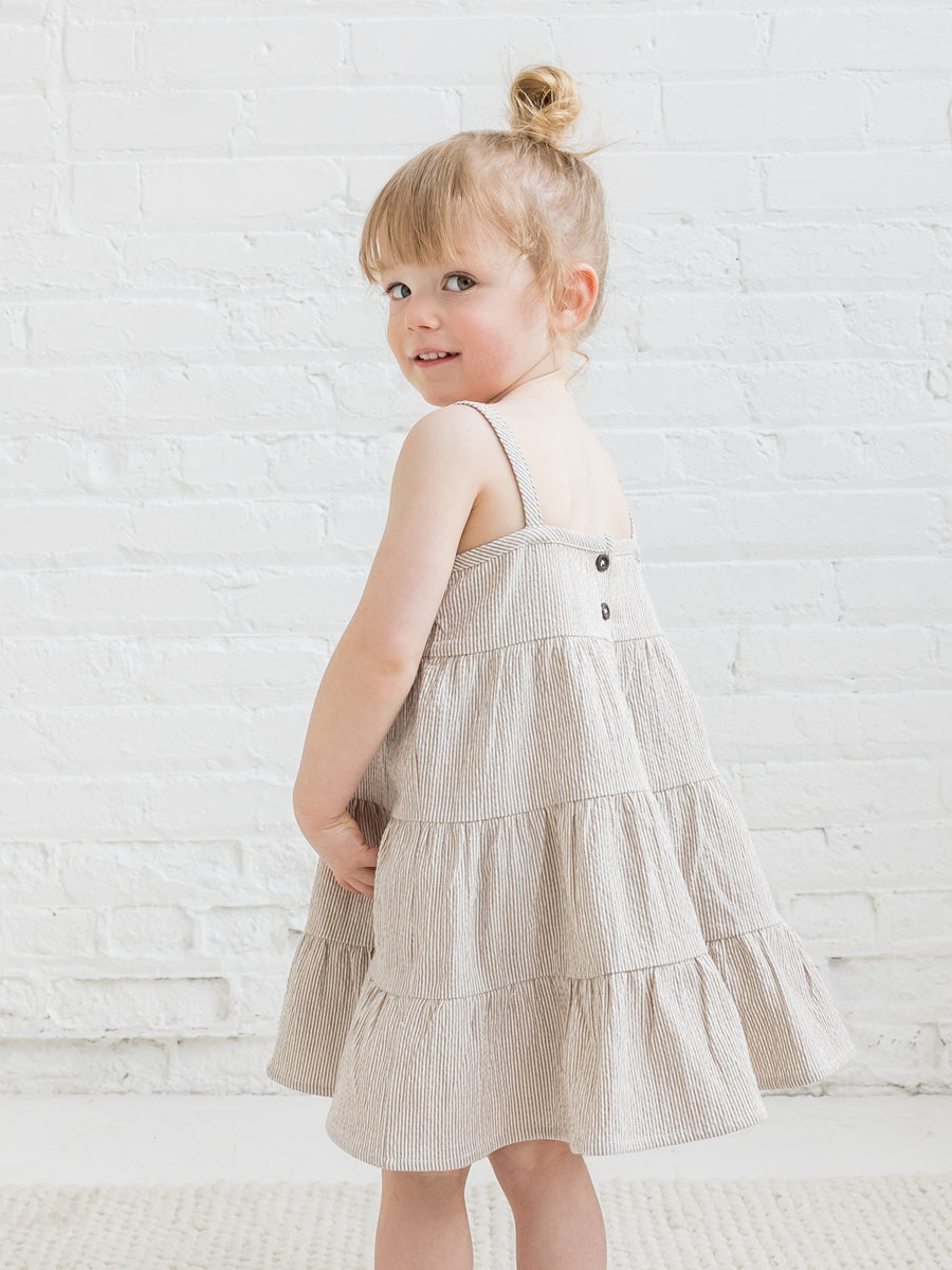 Cari Seersucker Tiered Dress Baby-Kids : Tops : Dresses : Tanks Kendi Organic Cotton Baby and Kids Cari Seersucker Tiered Dress