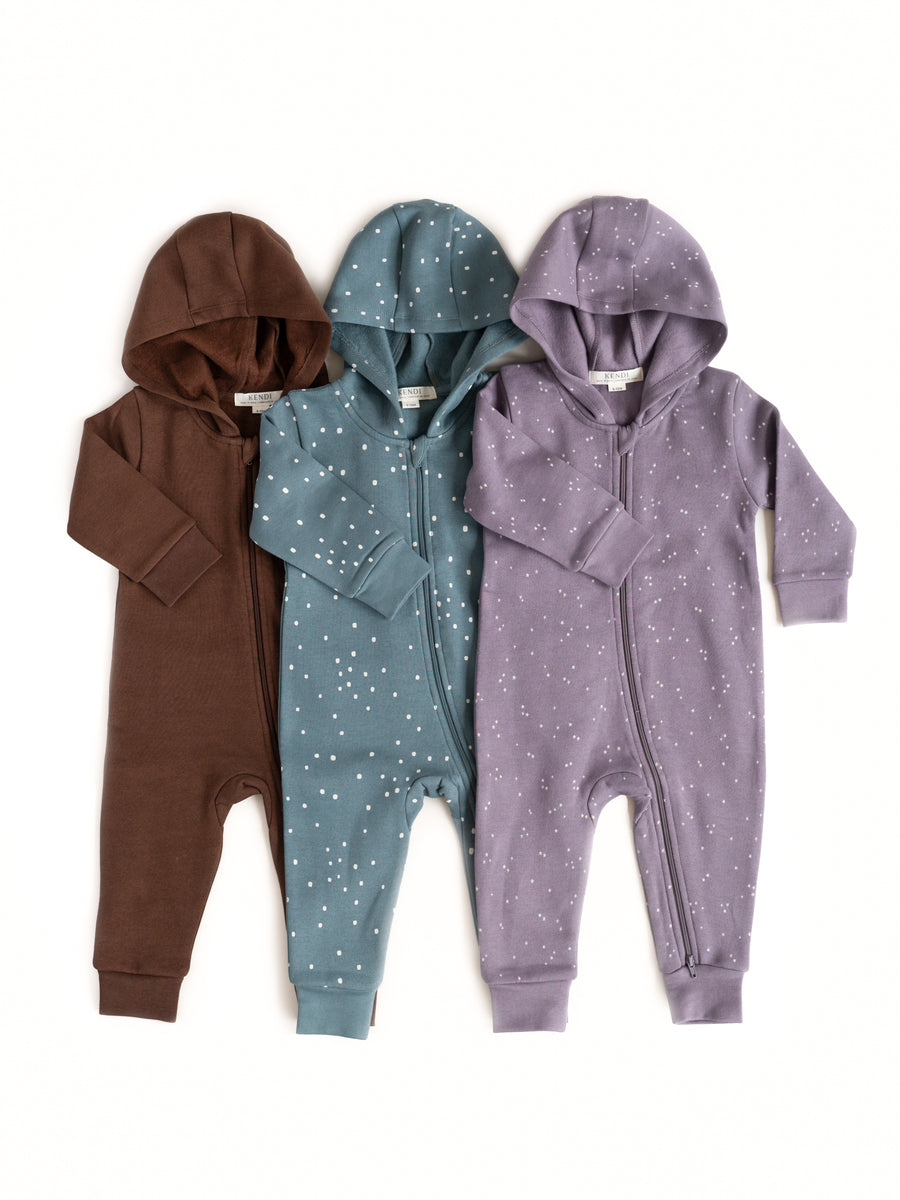 Greer Fleece Hooded Zipper Romper Baby : One Pieces : Rompers : Long Sleeves Kendi Organic Cotton Baby Greer Fleece Hooded Zipper Romper