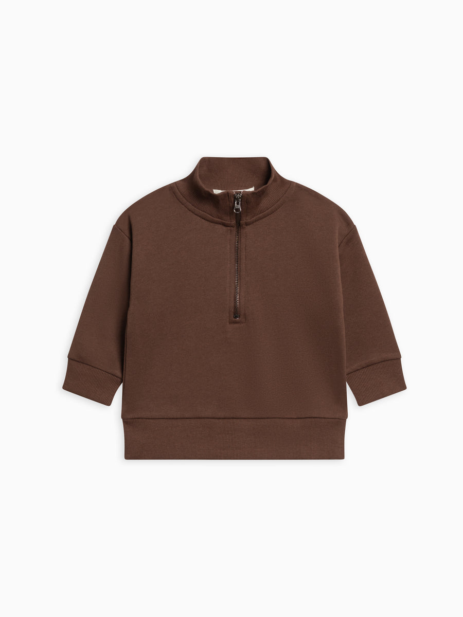 Mack Fleece Dropped Shoulder Half Zip Pullover Sweatshirt Baby-Kids : Tops : Pullovers : Long Sleeves Kendi Organic Cotton Baby and Kids Mack Fleece Dropped Shoulder Half Zip Pullover Sweatshirt