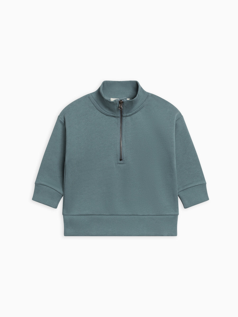 Mack Fleece Dropped Shoulder Half Zip Pullover Sweatshirt Baby-Kids : Tops : Pullovers : Long Sleeves Kendi Organic Cotton Baby and Kids Mack Fleece Dropped Shoulder Half Zip Pullover Sweatshirt