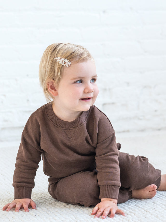 Georgie Fleece Relaxed Dropped Shoulder Pullover Sweatshirt Baby-Kids : Tops : Pullovers : Long Sleeves Kendi Organic Cotton Baby and Kids Fleece Long Sleeve Crew Sweatshirt