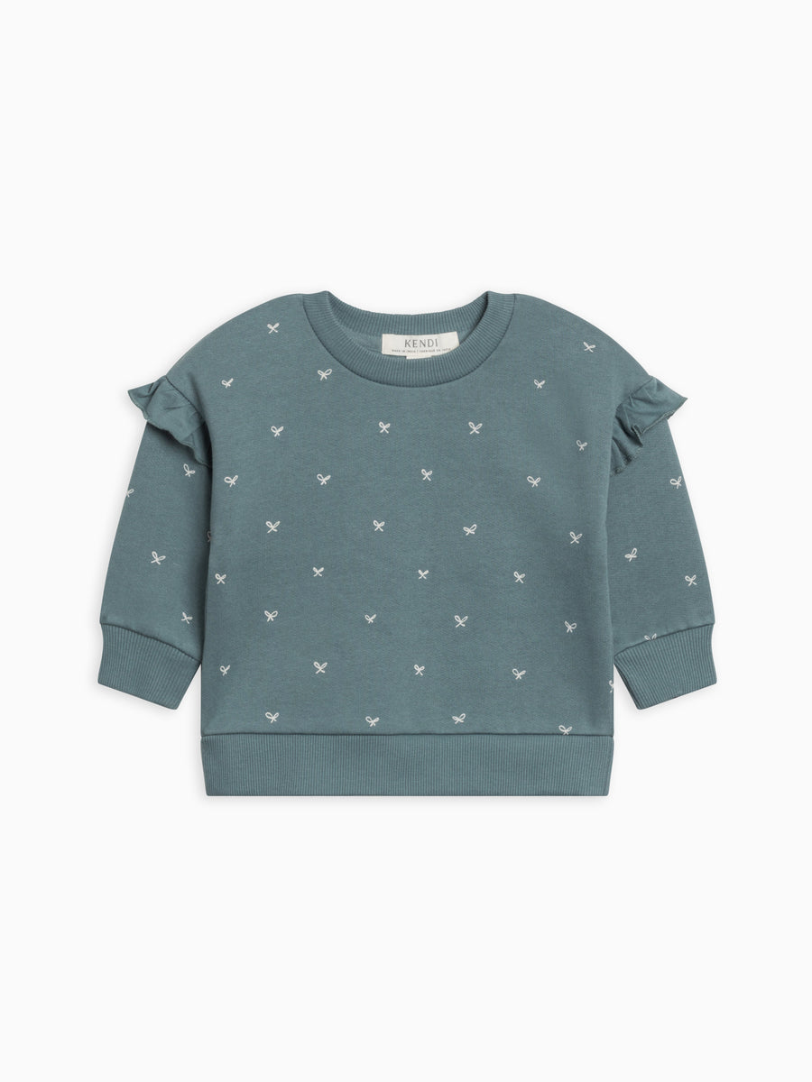 Abbey Fleece Ruffle Sleeve Pullover Sweatshirt Baby : Tops : Pullovers : Long Sleeves Kendi Organic Cotton Baby and Kids Abbey Fleece Ruffle Sleeve Pullover