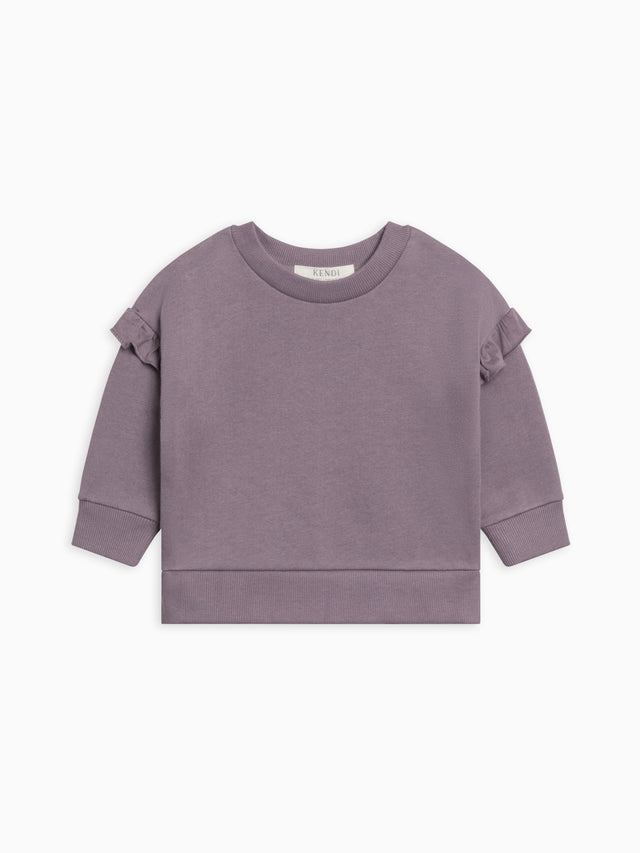 Abbey Fleece Ruffle Sleeve Pullover Sweatshirt Baby : Tops : Pullovers : Long Sleeves Kendi Organic Cotton Baby and Kids Abbey Fleece Ruffle Sleeve Pullover