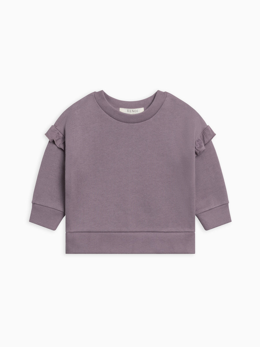 Abbey Fleece Ruffle Sleeve Pullover Sweatshirt Baby : Tops : Pullovers : Long Sleeves Kendi Organic Cotton Baby and Kids Abbey Fleece Ruffle Sleeve Pullover