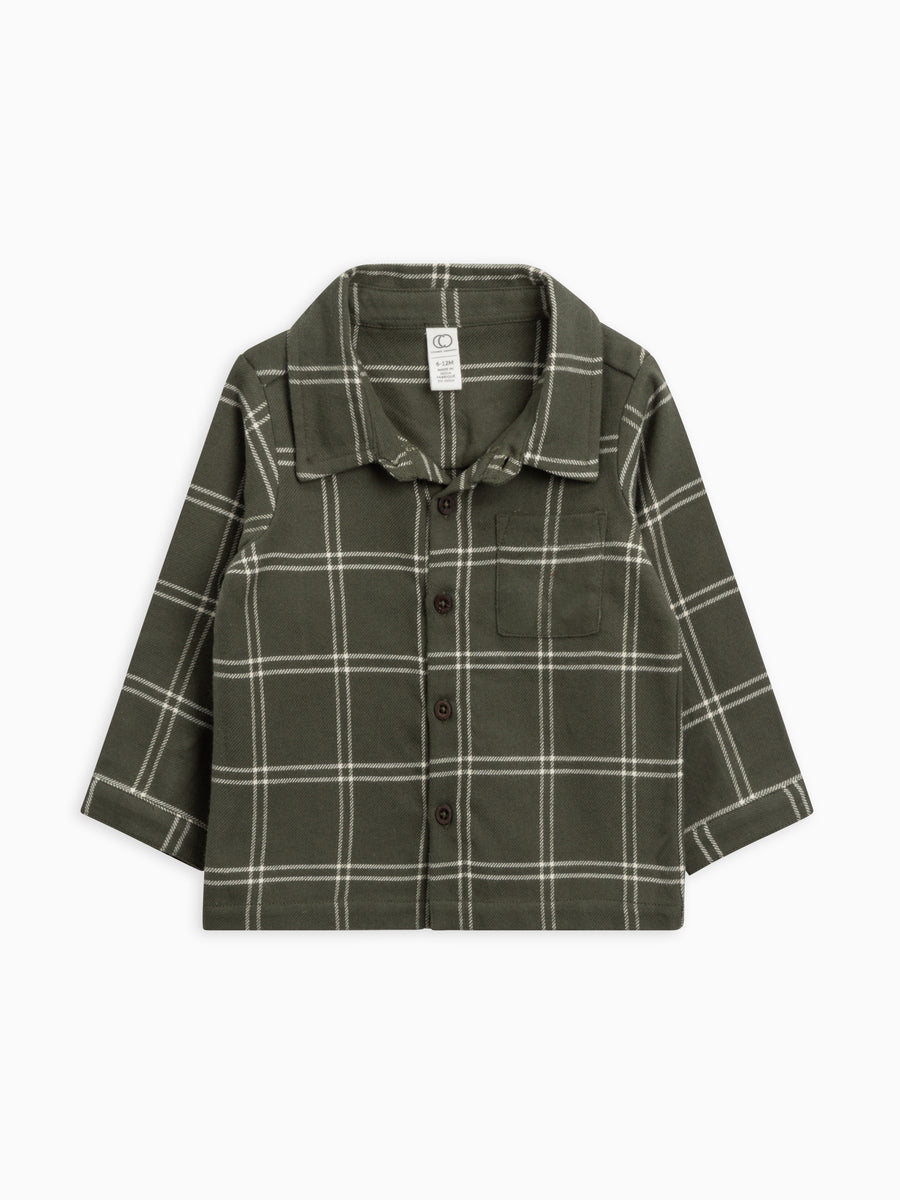 Logan Flannel Long Sleeve Collared Button Down Shirt Baby-Kids : Tops : Shirts : Long Sleeves Colored Organics Organic Baby and Kids Logan Flannel Long Sleeve Collared Button Down Shirt