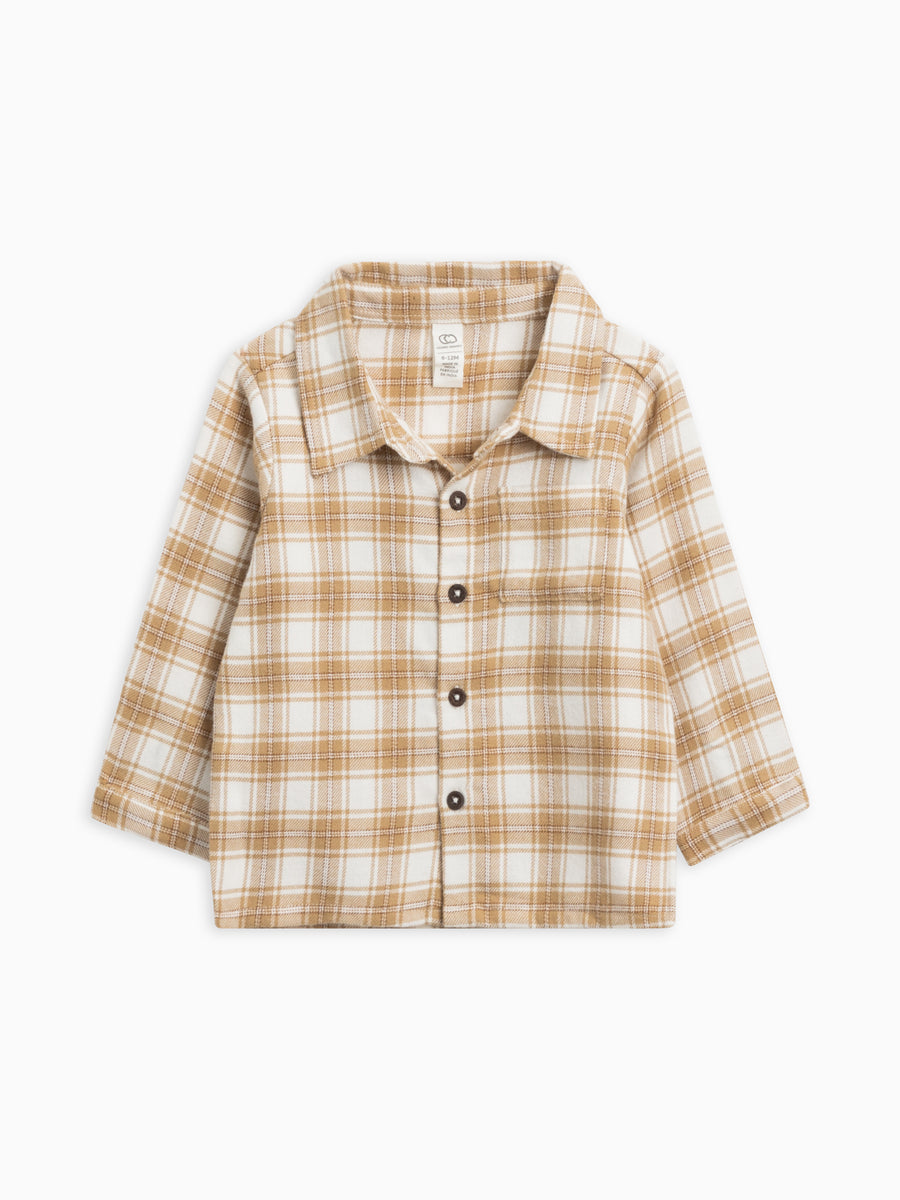 Logan Flannel Long Sleeve Collared Button Down Shirt Baby-Kids : Tops : Shirts : Long Sleeves Colored Organics Organic Baby and Kids Logan Flannel Long Sleeve Collared Button Down Shirt