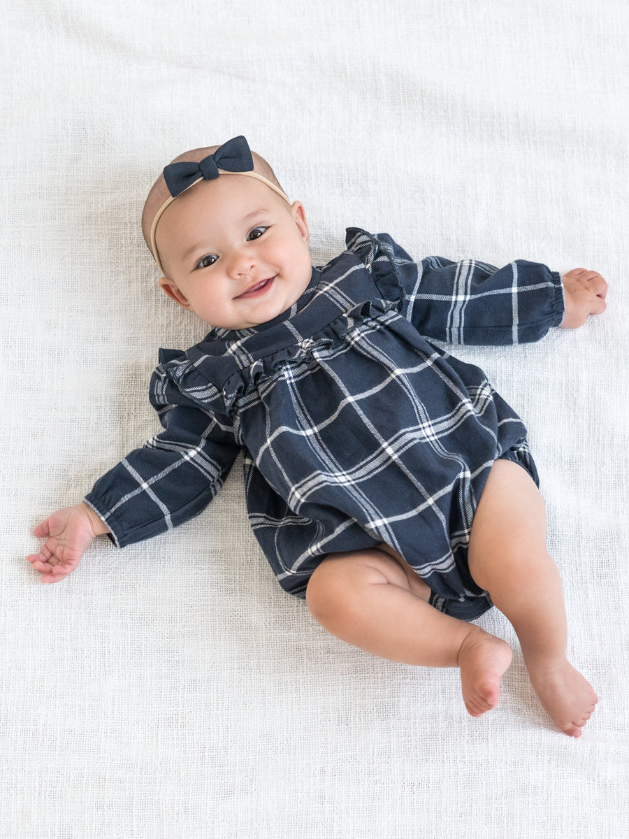 Ruth Flannel Ruffle Neck Bodysuit Baby : One Pieces : Bodysuits : Long Sleeves Kendi Organic Cotton Baby Ruth Flannel Ruffle Neck Bodysuit