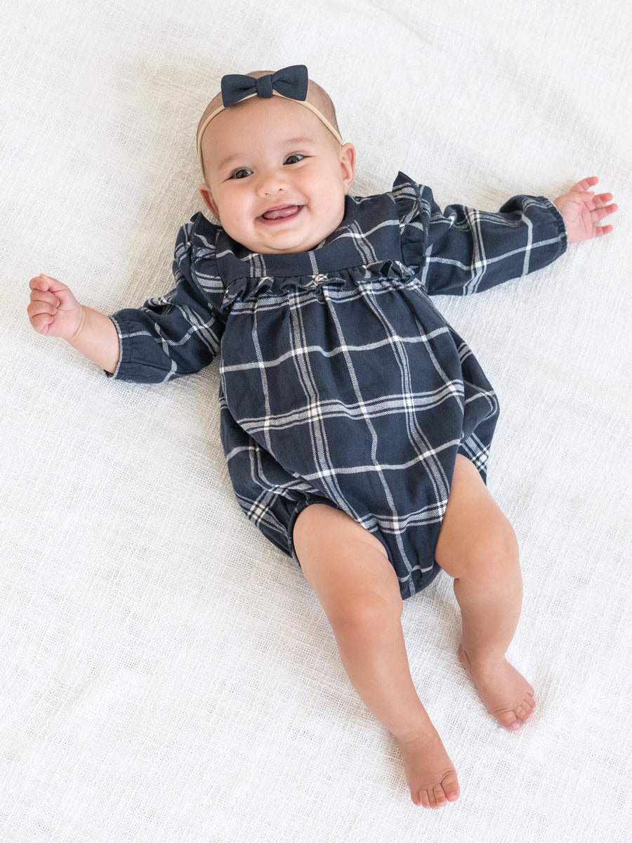 Ruth Flannel Ruffle Neck Bodysuit Baby : One Pieces : Bodysuits : Long Sleeves Kendi Organic Cotton Baby Ruth Flannel Ruffle Neck Bodysuit