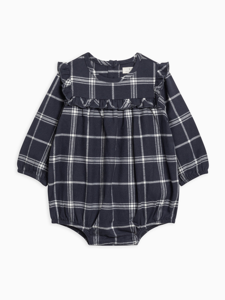 Ruth Flannel Ruffle Neck Bodysuit Baby : One Pieces : Bodysuits : Long Sleeves Kendi Organic Cotton Baby Ruth Flannel Ruffle Neck Bodysuit