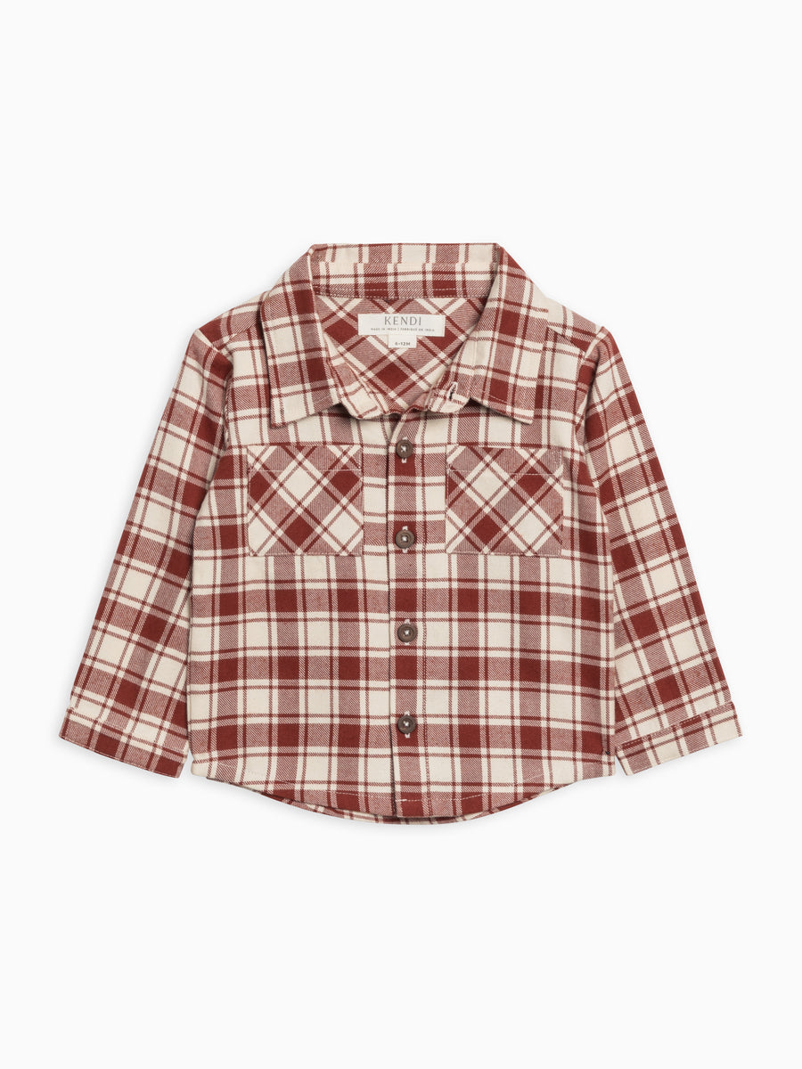 Lev Flannel Long Sleeve Collared Button Down Shirt Baby-Kids : Tops : Shirts : Long Sleeves Kendi Organic Cotton Baby and Kids Lev Flannel Long Sleeve Collared Button Down Shirt