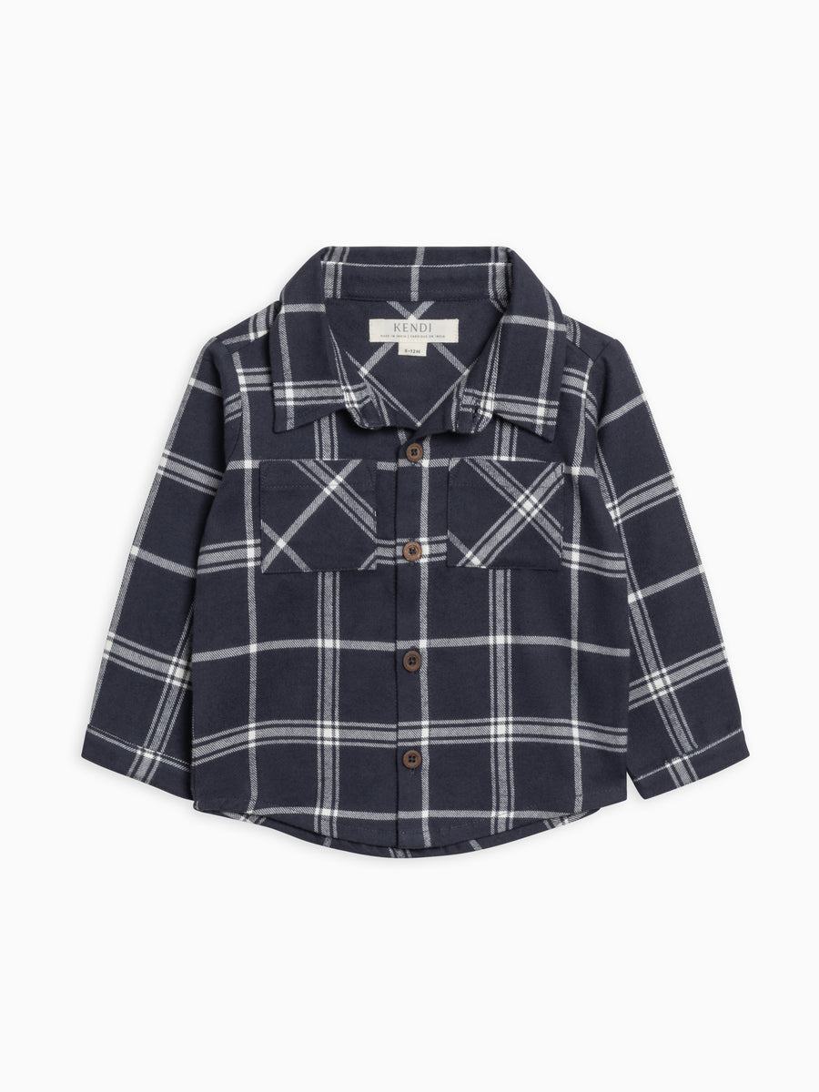 Lev Flannel Long Sleeve Collared Button Down Shirt Baby-Kids : Tops : Shirts : Long Sleeves Kendi Organic Cotton Baby and Kids Lev Flannel Long Sleeve Collared Button Down Shirt