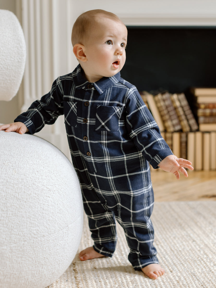 Locke Flannel Collar Romper Baby : One Pieces : Rompers : Long Sleeves Kendi Organic Cotton Baby Locke Flannel Collar Romper